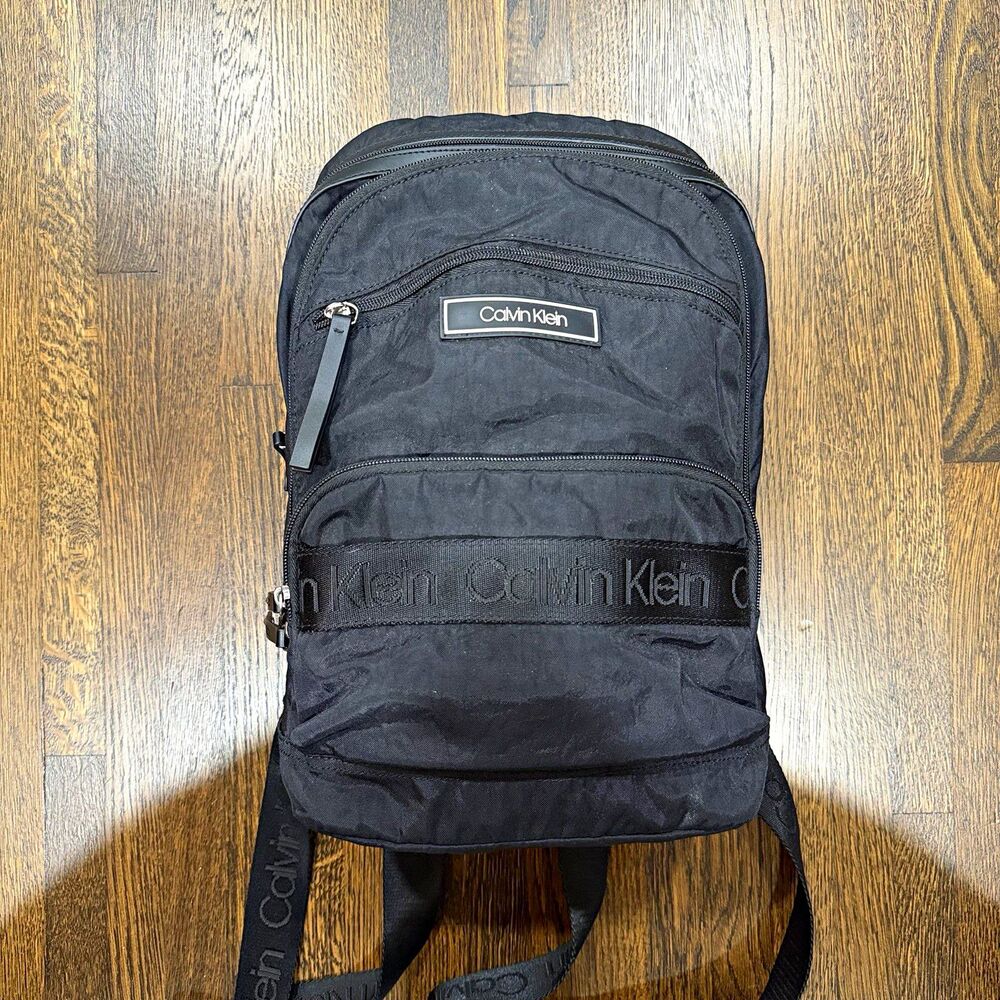 Calvin Klein Black Backpack Zip Closure Adjustable Strap Lined Travel Uni